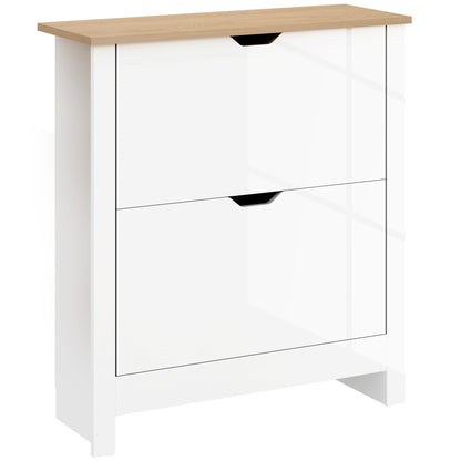 12-Shoe Storage Cabinet 4 Shelves 2 Drawers Tabletop High Gloss White