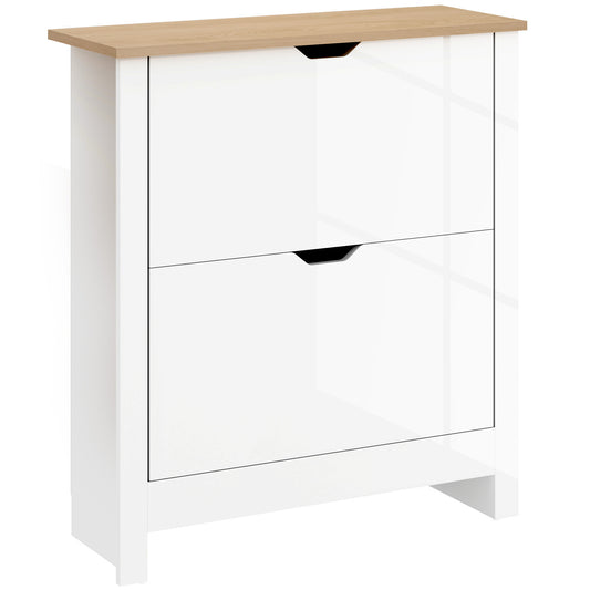 12-Shoe Storage Cabinet 4 Shelves 2 Drawers Tabletop High Gloss White