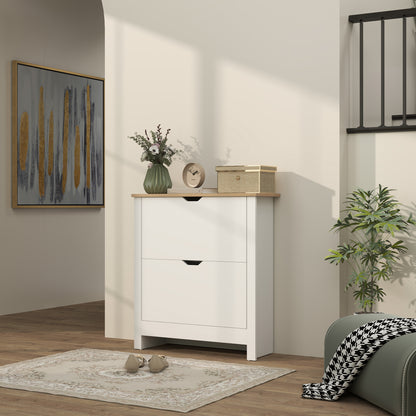 12-Shoe Storage Cabinet 4 Shelves 2 Drawers Tabletop High Gloss White