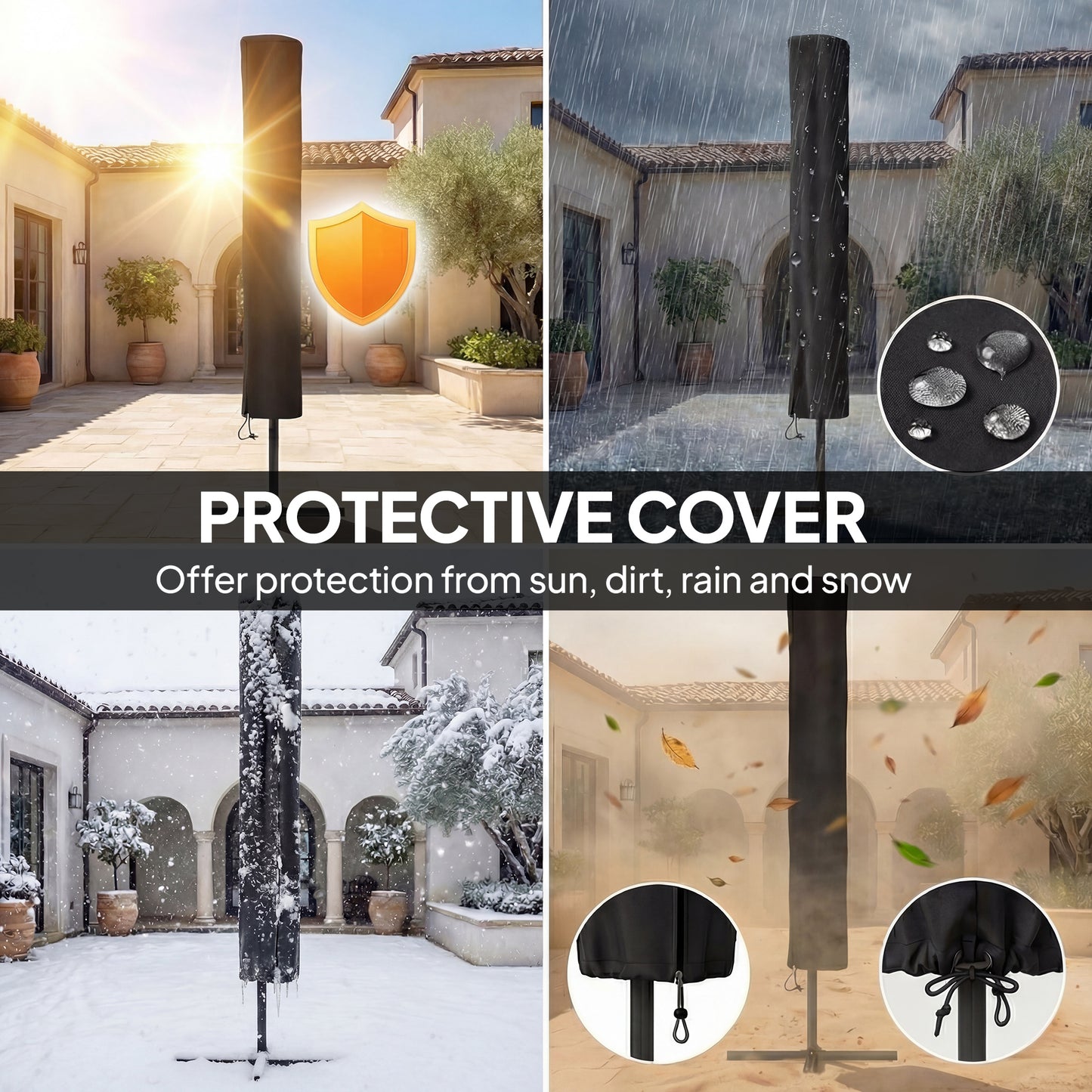 2.6 m Garden Parasol Umbrella with Light, Outdoor Patio Umbrella