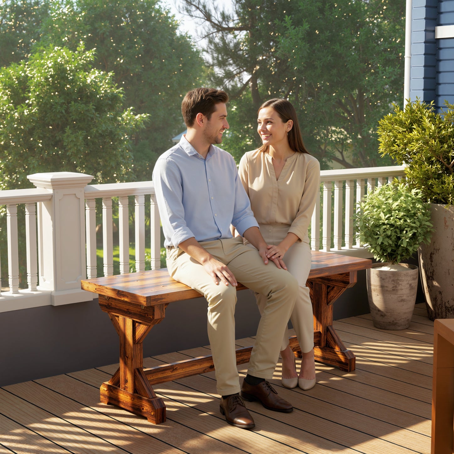 Wooden Garden Bench, Rustic Backless Outdoor Loveseat, Carbonised