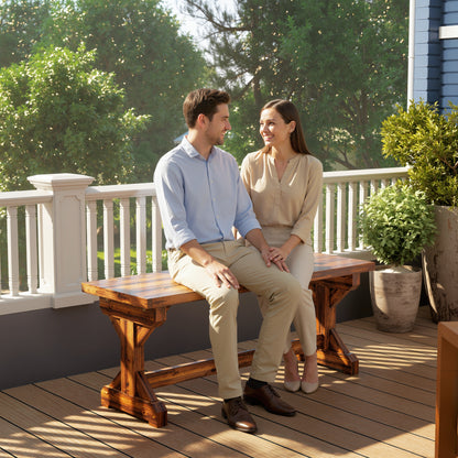 Wooden Garden Bench, Rustic Backless Outdoor Loveseat, Carbonised
