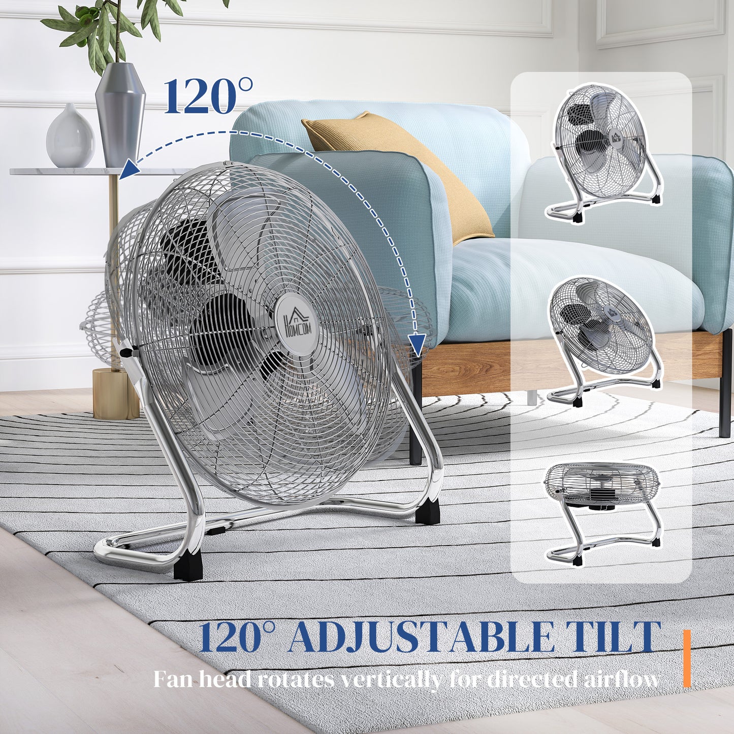 Electric Portable Table Fan with Powerful Airflow, Silver Tone