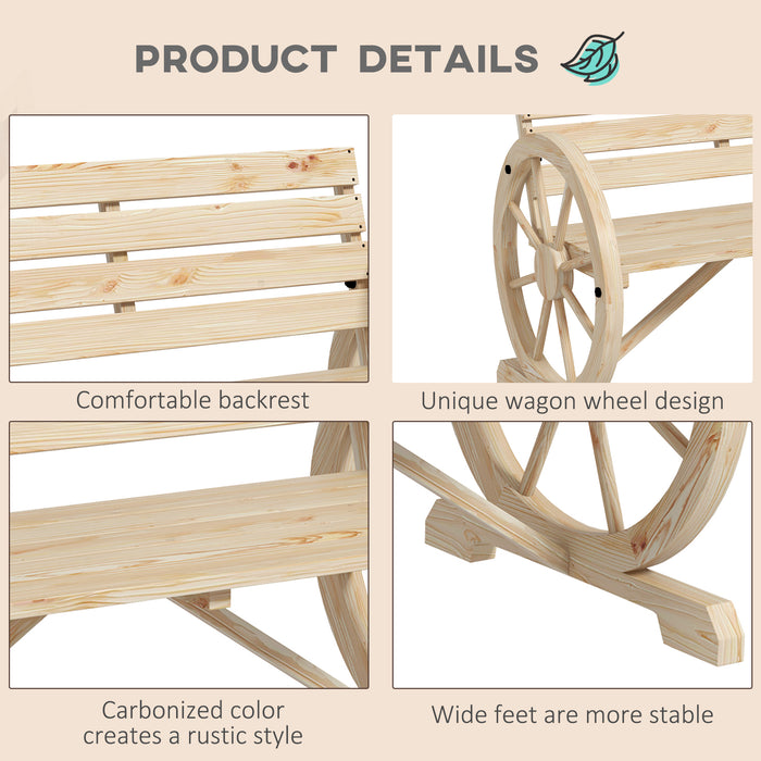 2 Seater Garden Bench w/ Wooden Cart Wagon Wheel Natural