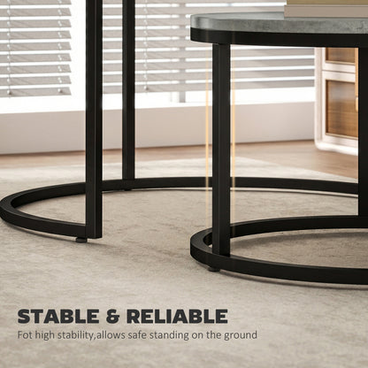 2 Pcs Stacking Coffee Table Set Steel Frame, Cement Grey