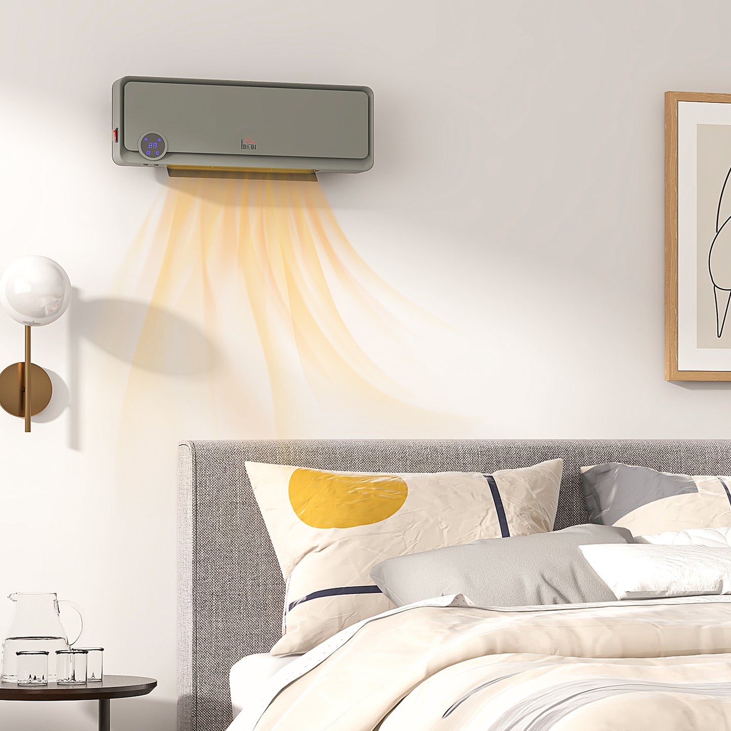 1000W/2000W Wall Downflow Heater Adjustable Temperature w/ Timer