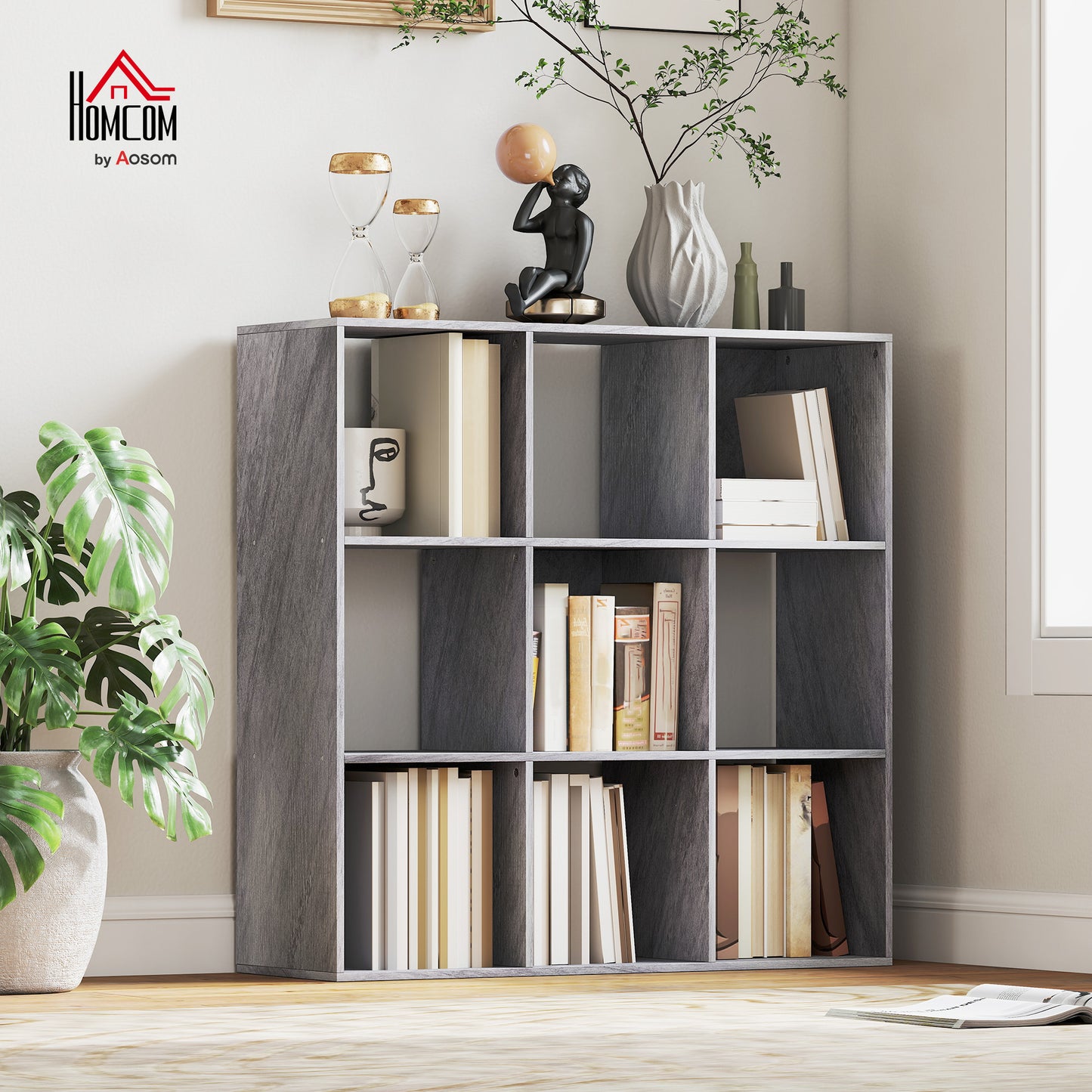 9 Cube Storage Unit Cabinet Bookcase Display Shelves, Marble Grey