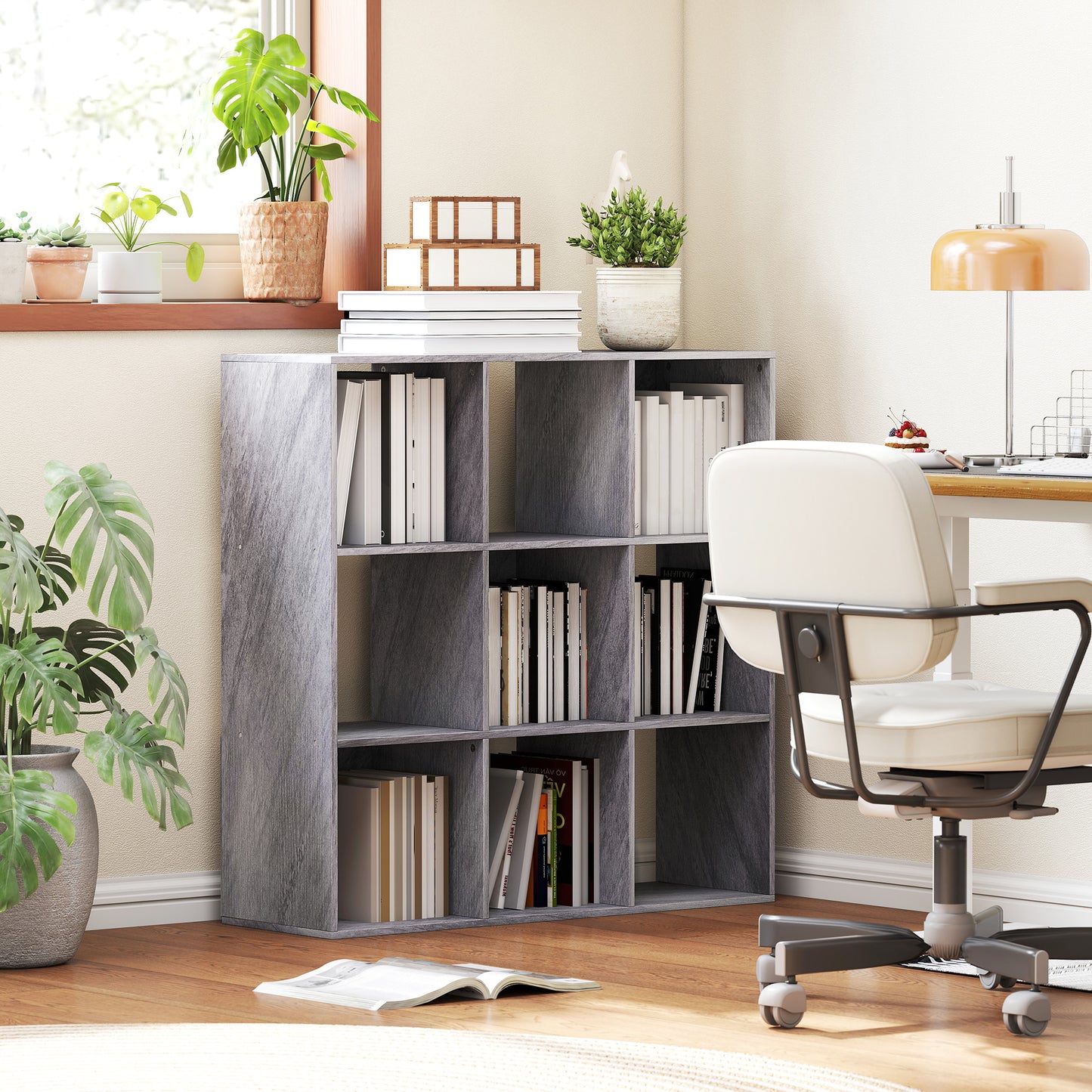 9 Cube Storage Unit Cabinet Bookcase Display Shelves, Marble Grey