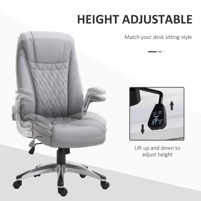 High Back Executive Office Chair Home Swivel PU Leather Ergonomic Chair, with Flip-up Arm, Wheels, Adjustable Height, Grey