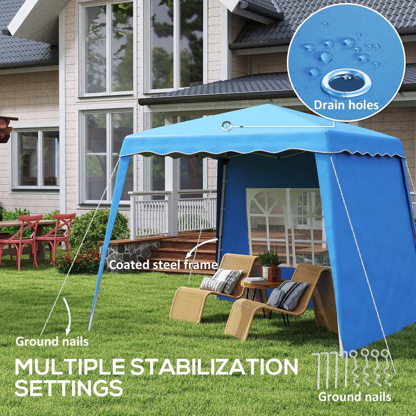 2.4 x 2.4m UV50+ Pop Up Gazebo Canopy Tent with Carry Bag, Blue