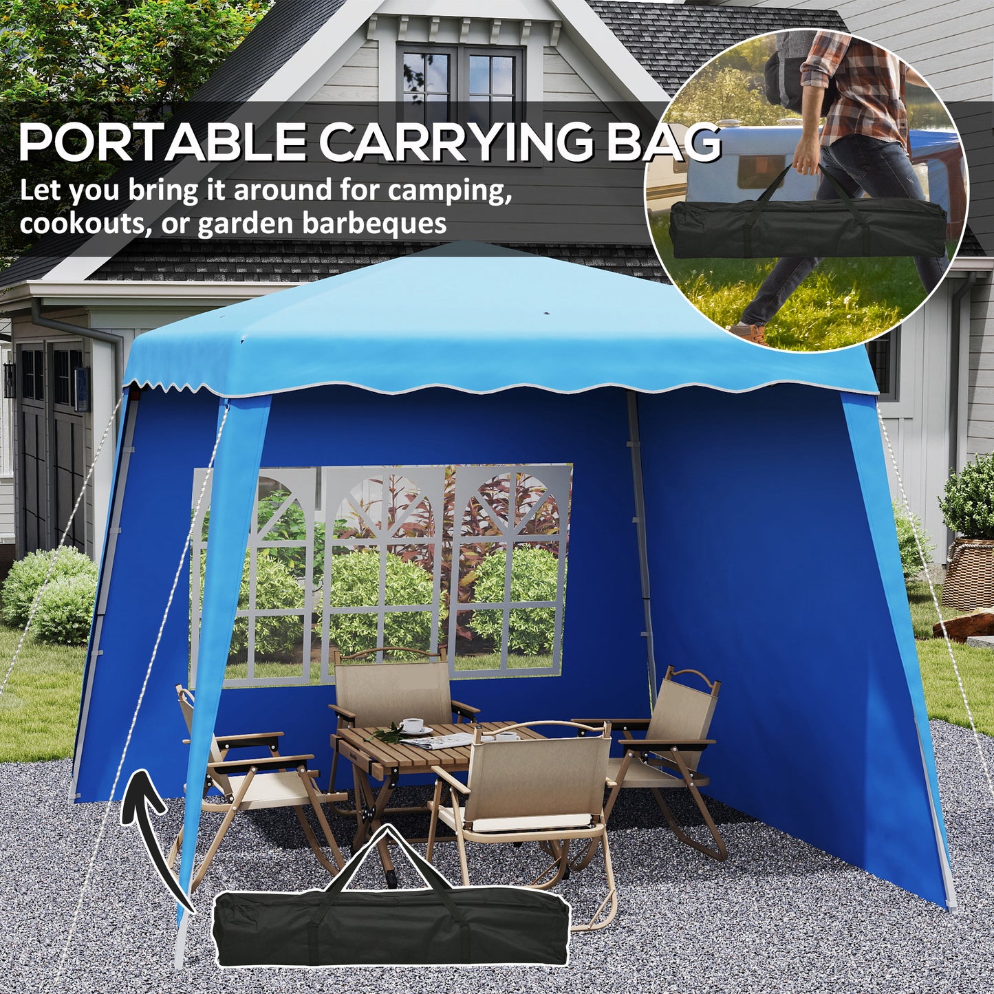 2.4 x 2.4m UV50+ Pop Up Gazebo Canopy Tent with Carry Bag, Blue
