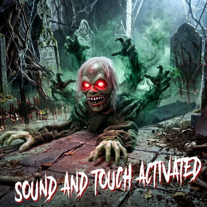 Animatronic Crawling Zombie with Light-Up Eyes and Creepy Sound