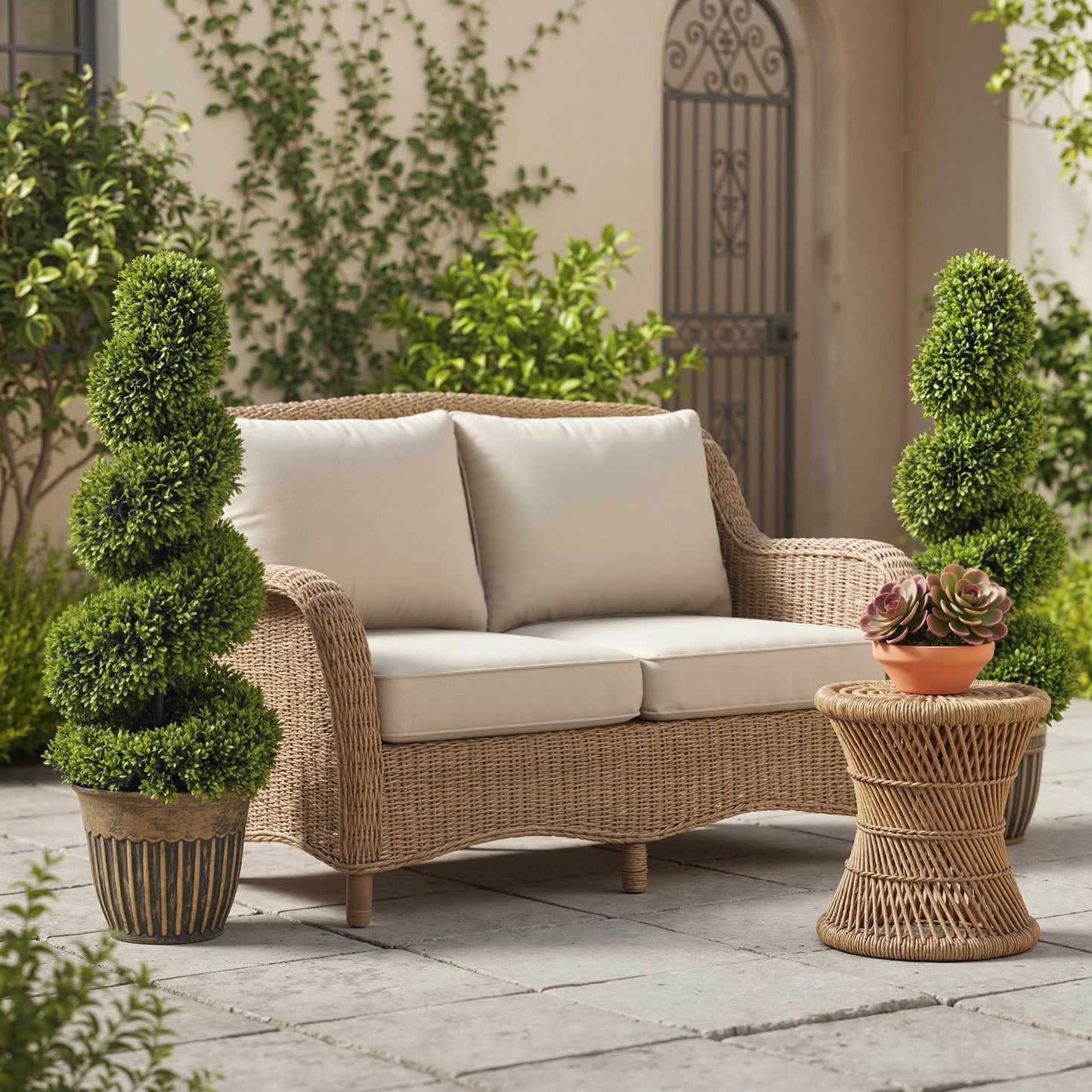 Set of 2 Potted Artificial Plants, Topiary Spiral Boxwood Trees, 90cm