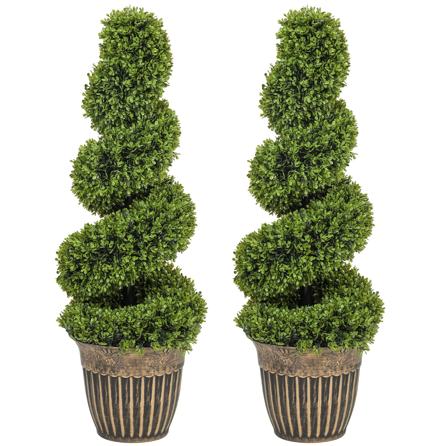Set of 2 Potted Artificial Plants, Topiary Spiral Boxwood Trees, 90cm