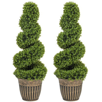 Set of 2 Potted Artificial Plants, Topiary Spiral Boxwood Trees, 90cm