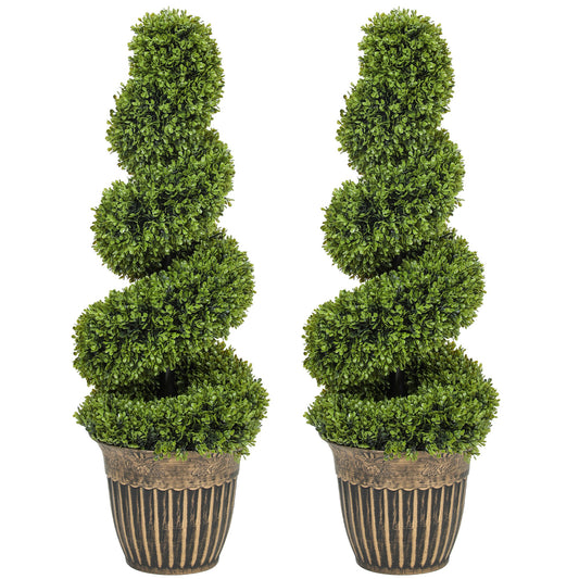 Set of 2 Potted Artificial Plants, Topiary Spiral Boxwood Trees, 90cm