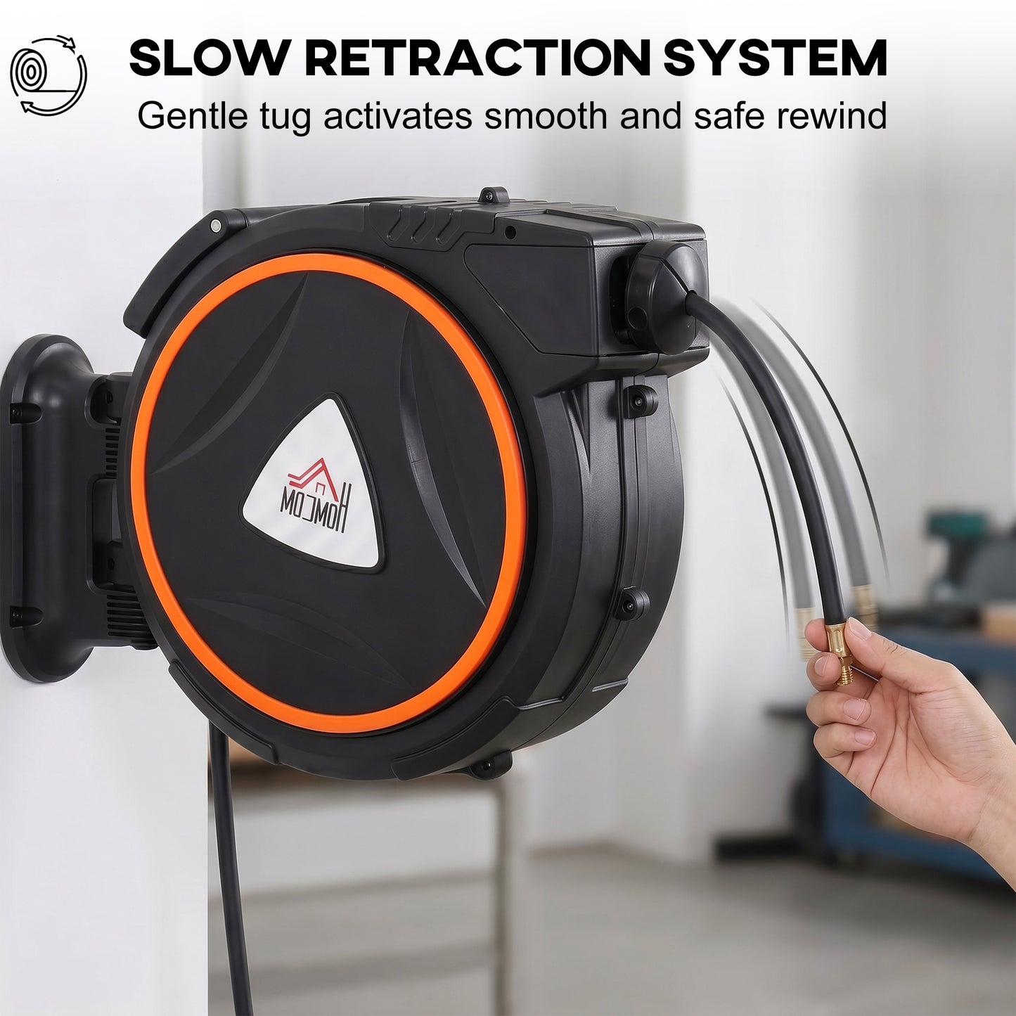 Wall Mount Auto Rewind Hose Reel with 180° Swivel Bracket, Black