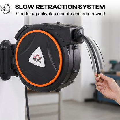 Wall Mount Auto Rewind Hose Reel with 180° Swivel Bracket, Black
