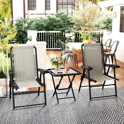 3 Pieces Folding Garden Bistro Set with Cup Holders, Cream White