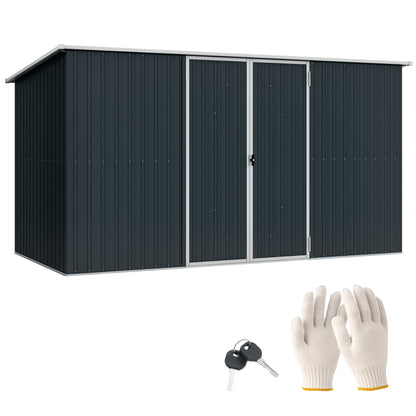 11 x 5.6ft Galvanised Metal Garden Shed with Lockable Doors, Grey
