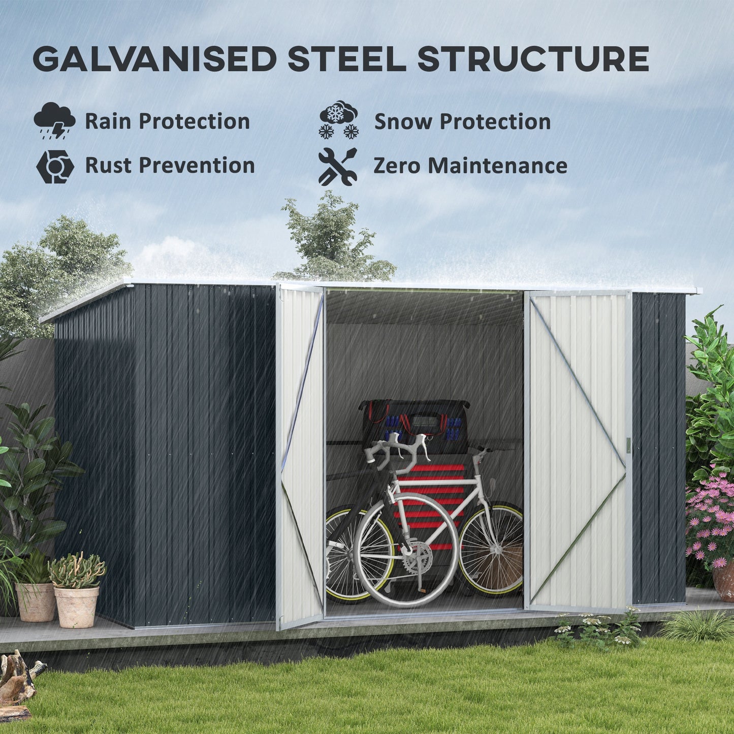 11 x 5.6ft Galvanised Metal Garden Shed with Lockable Doors, Grey