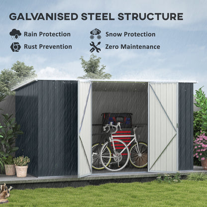 11 x 5.6ft Galvanised Metal Garden Shed with Lockable Doors, Grey