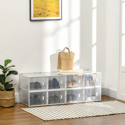 8PCS Stackable Clear Plastic Shoe Storage Box for UK/EU Size 12/46