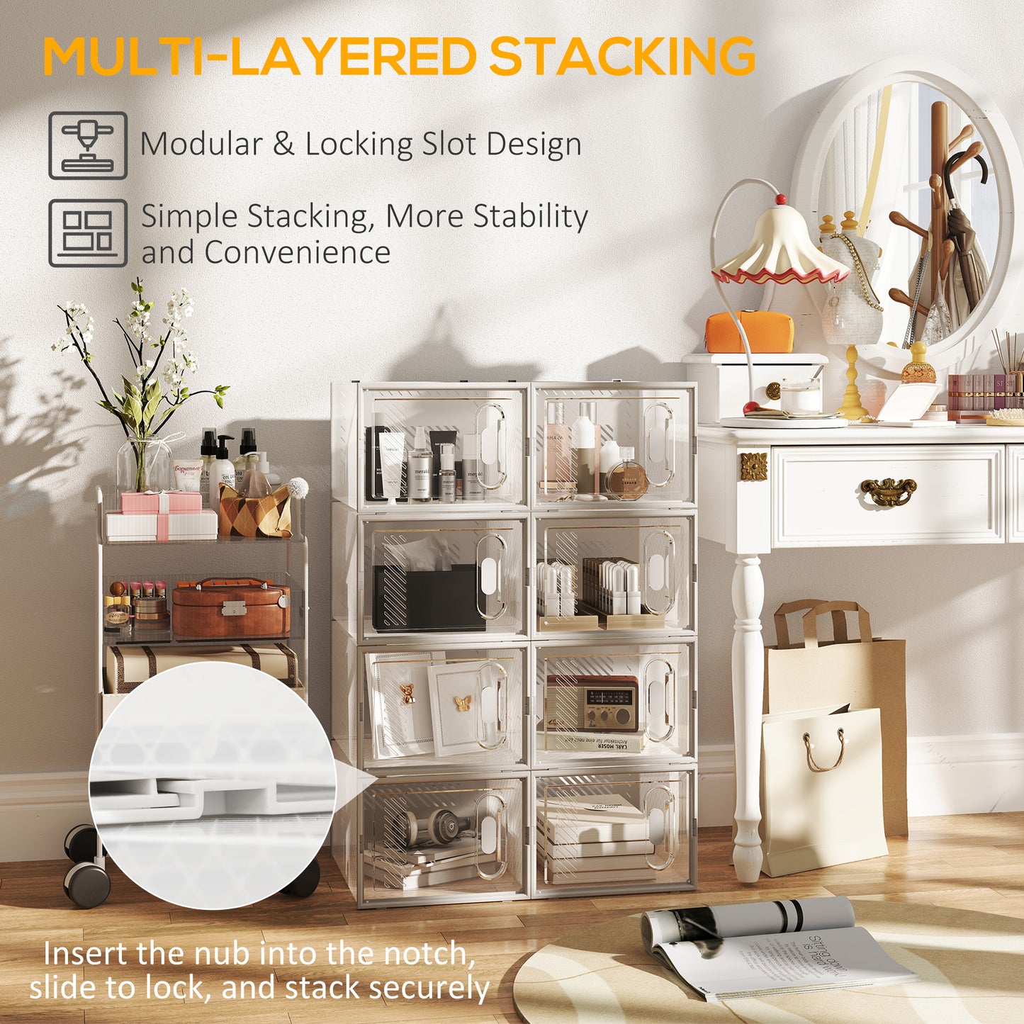 8PCS Stackable Clear Plastic Shoe Storage Box for UK/EU Size 12/46