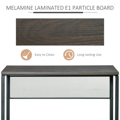 Wooden Computer Desk Study Standing Writing Table Workstation with Metal Frame, Brown