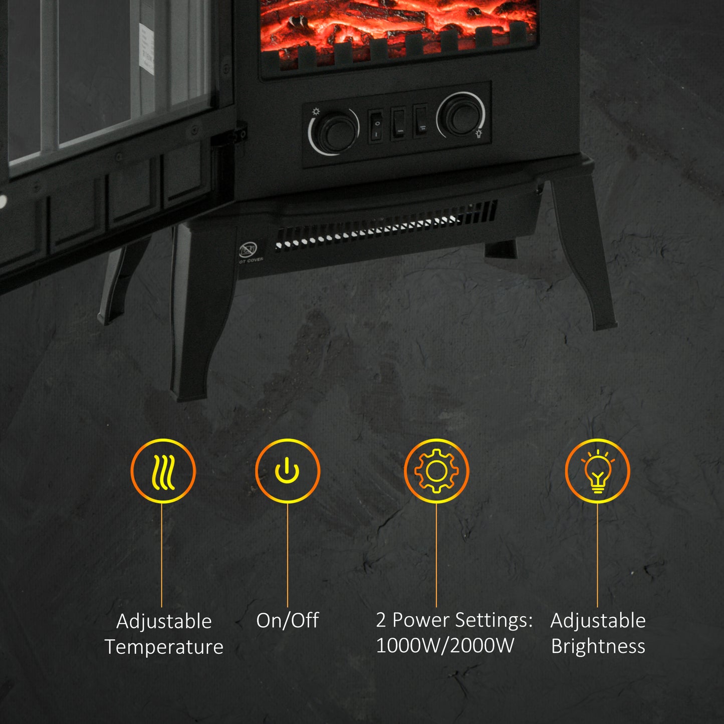 Electric Stove Heater LED Flame Effect 1000W/2000W
