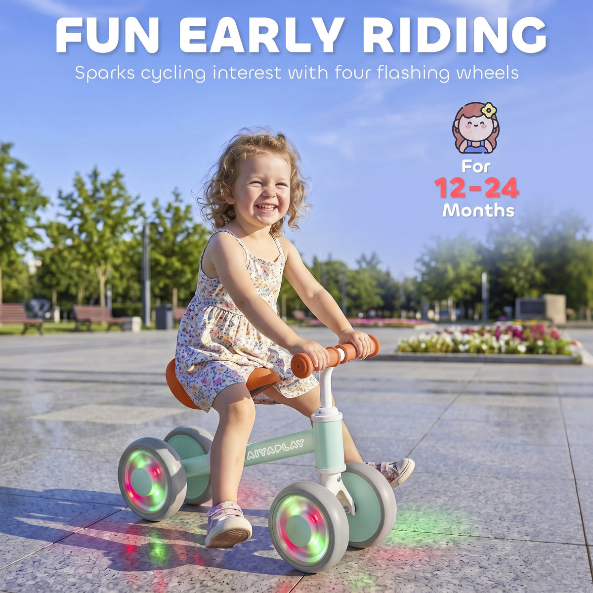 Baby Balance Bike for 1-2 Years Old, Light-up Toddler Balance Bike