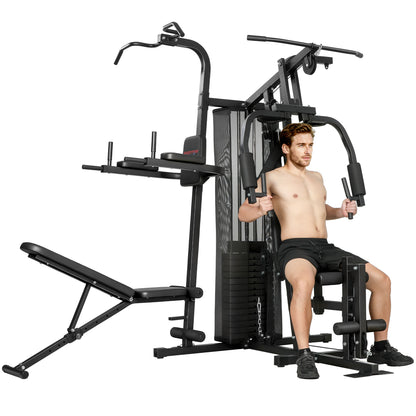 All-in-One Home Gym Machine, Multifunctional Power Cage with 69 kg Weight Stack and Pulley System, Home Gym Workout Station with Sit Up Bench, Adjustable Bench for Full Body Training, Black