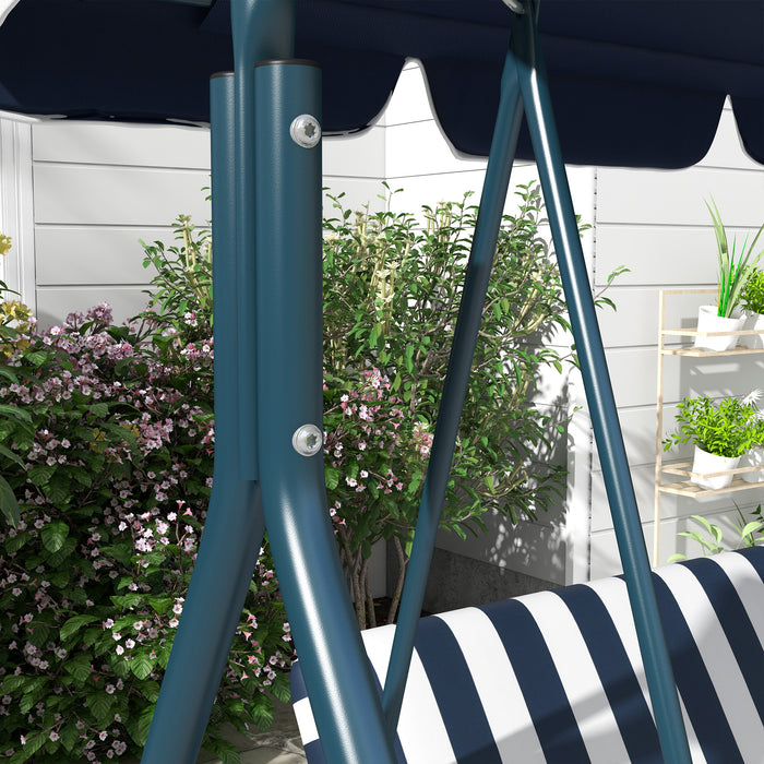 3-Seat Swing Chair Garden Swing Seat with Adjustable Canopy for Patio, Blue and White