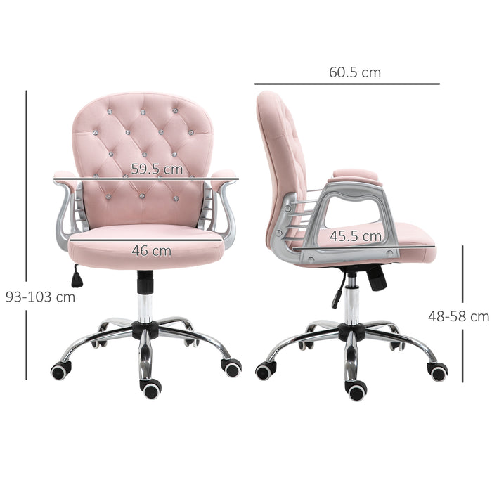 Office Chair Ergonomic 360¬¨‚àû Swivel Diamond Tufted Home Work Velour Padded Base 5 Castor Wheels Pink