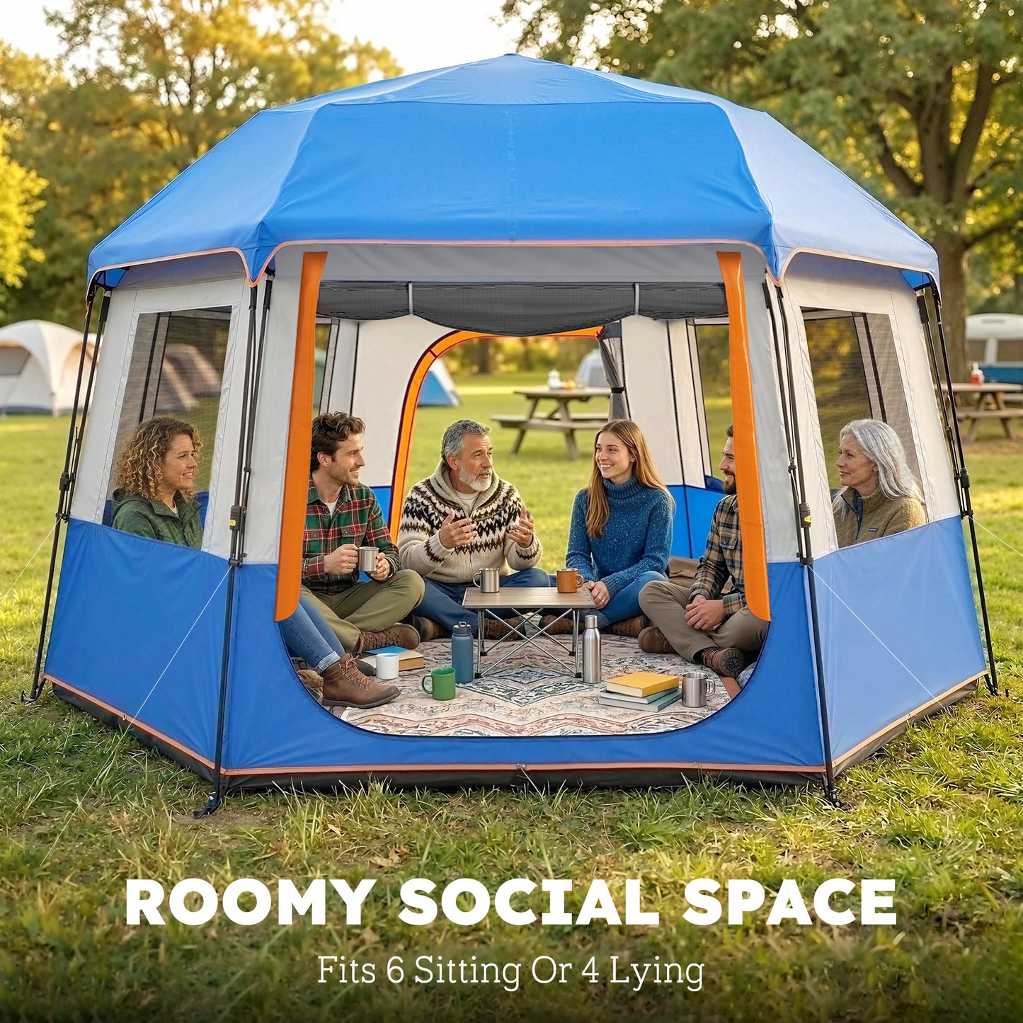 Camping Tent 3000mm Waterproof 4-6  Person Blue