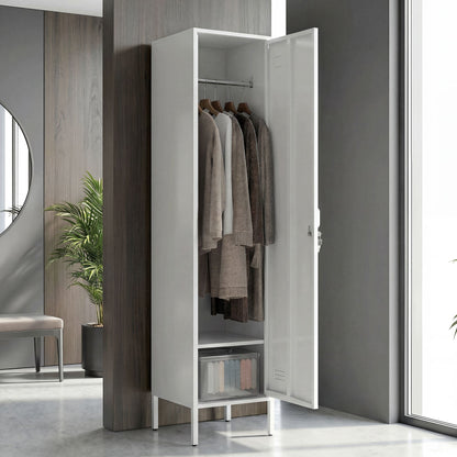Lockable Steel Storage Locker with Hanging Rail and Shelf - White