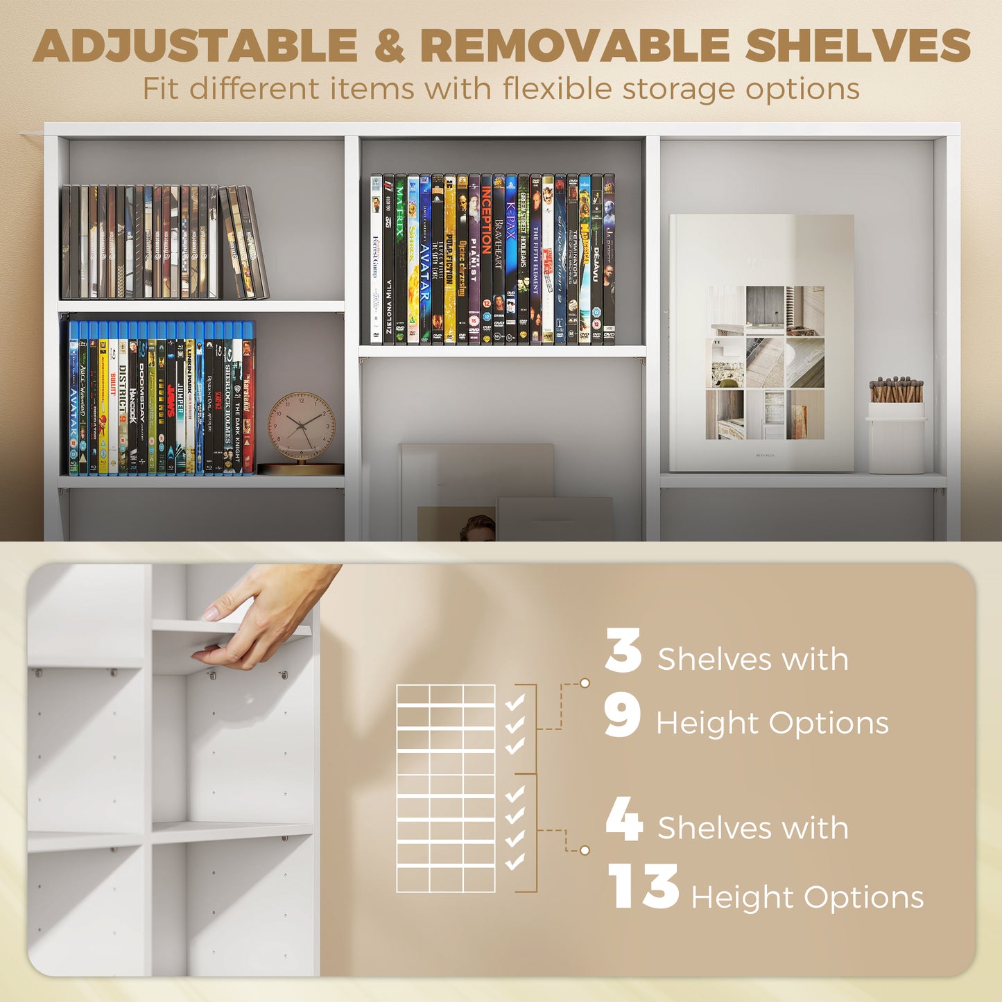 835 CD/500 DVD Storage Unit, Blu-ray Media Storage Shelf, White
