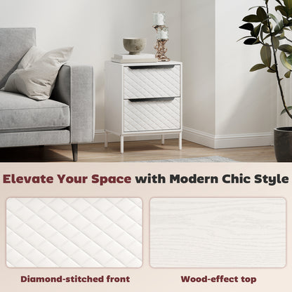 Chest of Drawers, 2 Fabric Drawer Dresser, Aluminium Handles, White