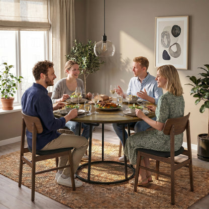Round Dining Table for 4-6 Space Saving 120 cm Rustic Brown