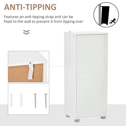 Modern 3-Tier Cabinet Storage Organiser with Louvred Metal Door White