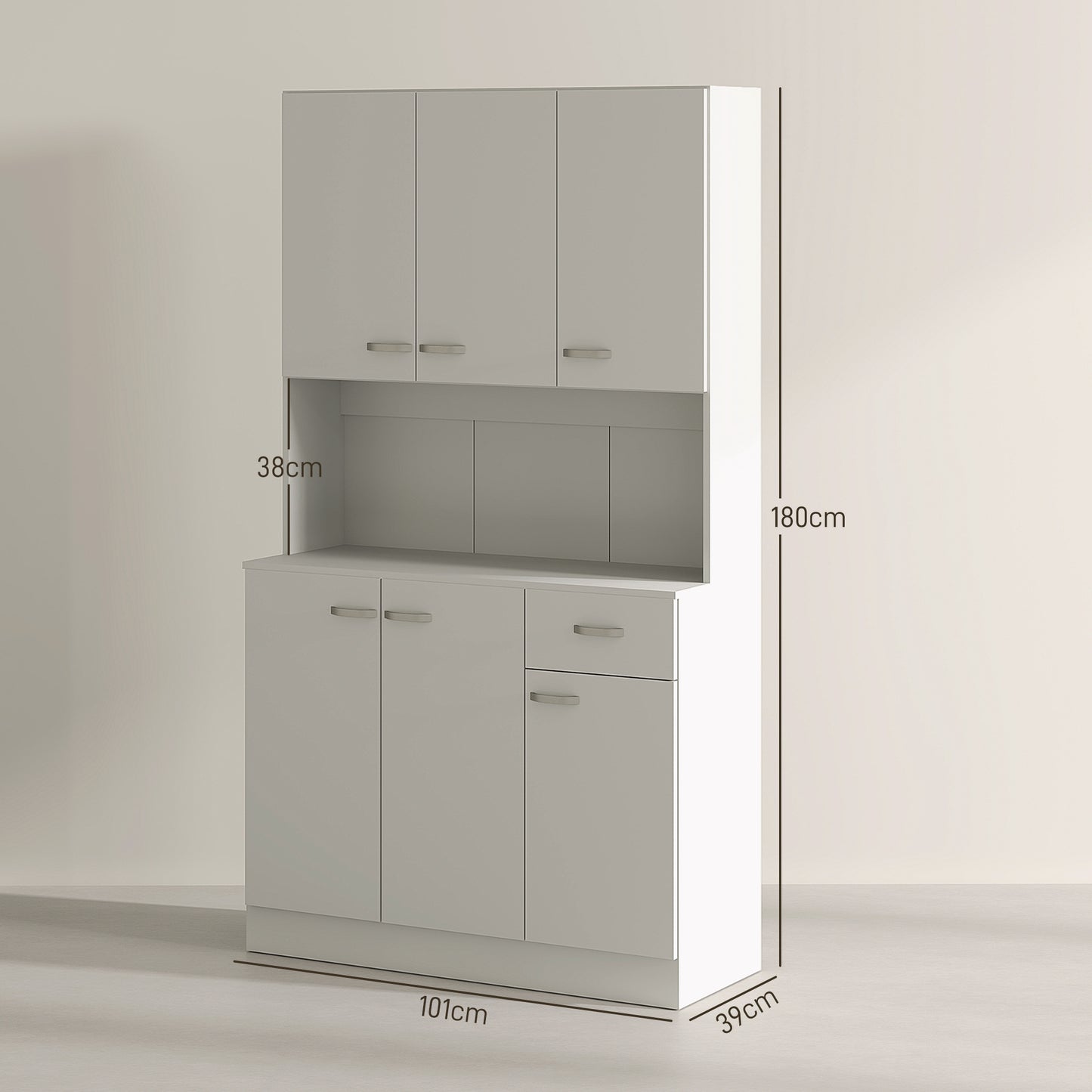 Freestanding Kitchen Cupboard, Storage Cabinet with Doors Cream White