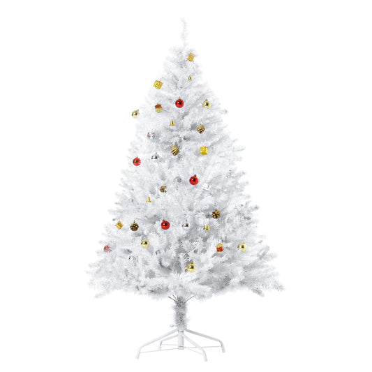 5ft Snow-Flocked Artificial Christmas Tree with Decorations and Stand - White