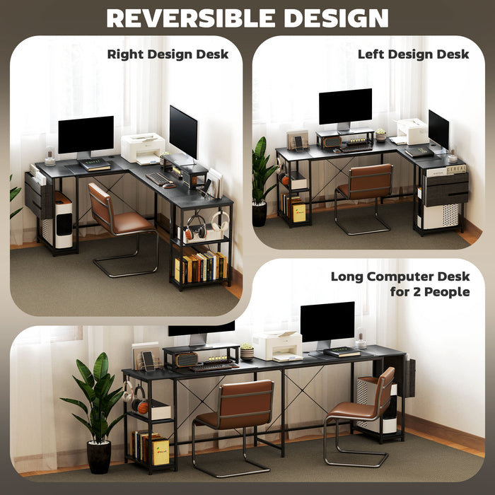 168cm Reversible L Shaped Desk, 240cm Two Person Desk, Black