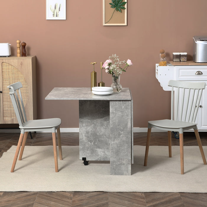 Folding Dining Table, Drop Leaf Table for Small Spaces with 2-tier Shelves, Small Kitchen Table with Rolling Casters, Cement Grey