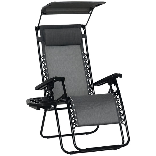 Zero Gravity Chair Adjustable Patio Lounge w/ Cup Holder Dark Grey