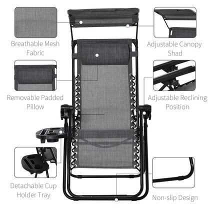 Zero Gravity Chair Adjustable Patio Lounge w/ Cup Holder Dark Grey