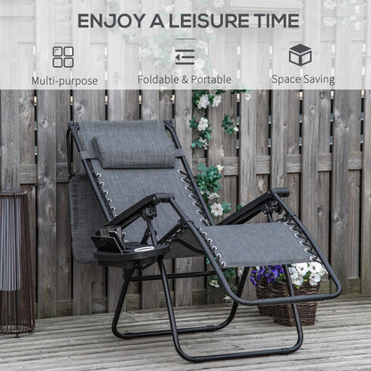 Zero Gravity Chair Adjustable Patio Lounge w/ Cup Holder Dark Grey
