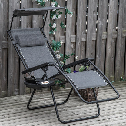 Zero Gravity Chair Adjustable Patio Lounge w/ Cup Holder Dark Grey