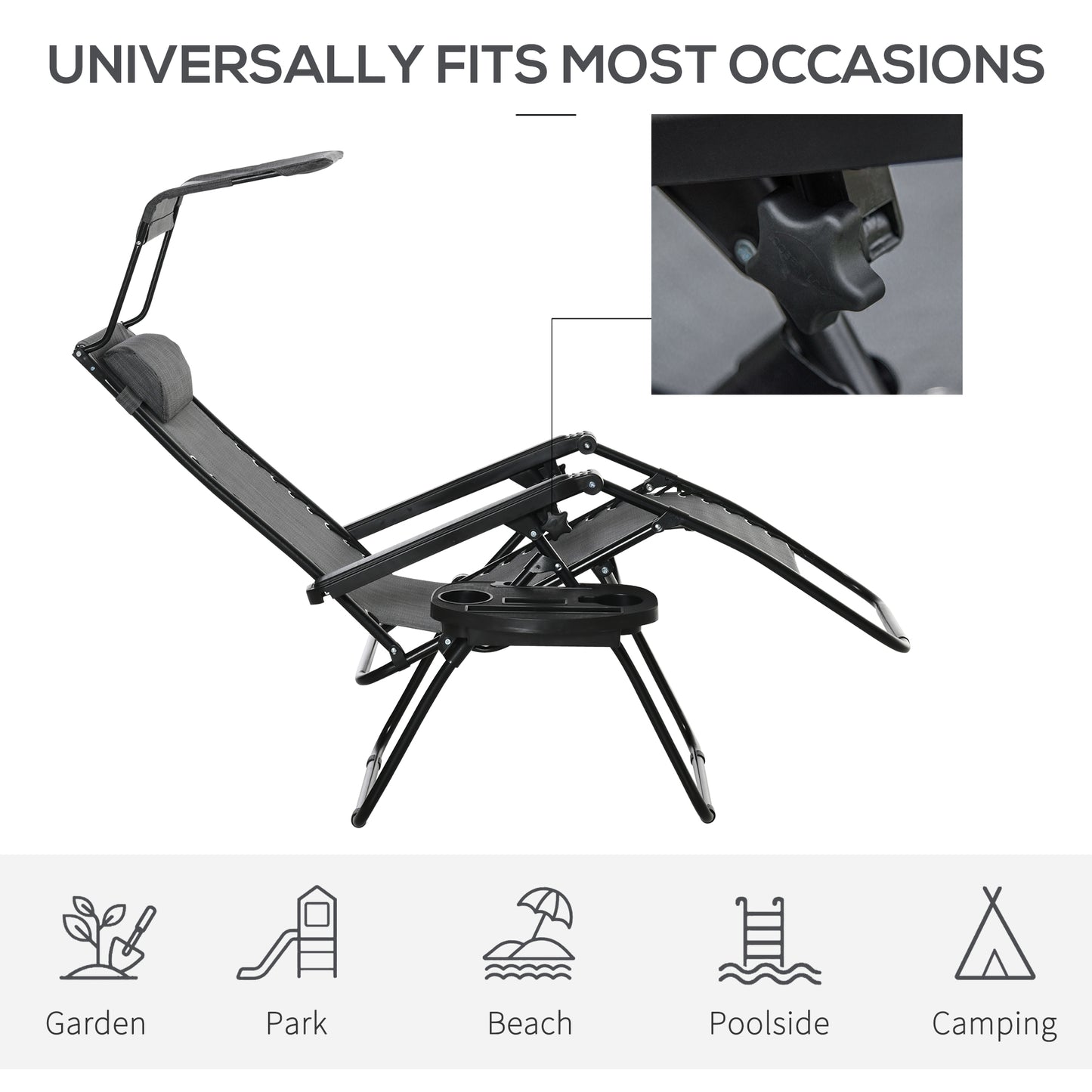 Zero Gravity Chair Adjustable Patio Lounge w/ Cup Holder Dark Grey
