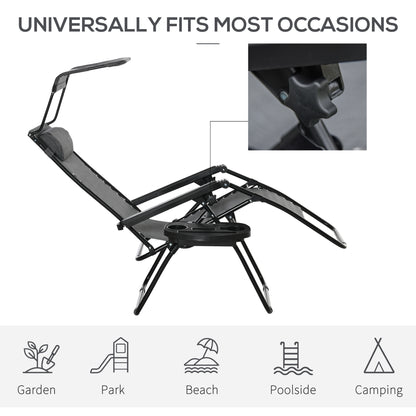 Zero Gravity Chair Adjustable Patio Lounge w/ Cup Holder Dark Grey